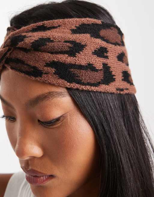 DESIGN Knitted Loop Through Headband In Leopard Design