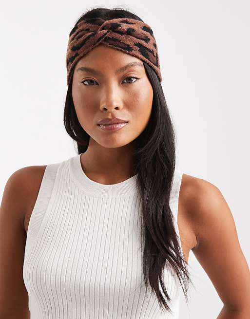 DESIGN knitted loop through headband in leopard design