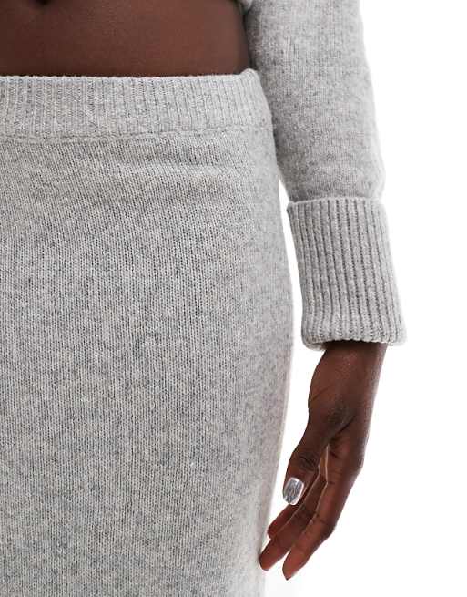 DESIGN Knitted Maxi Skirt Co-ord In Mid Grey
