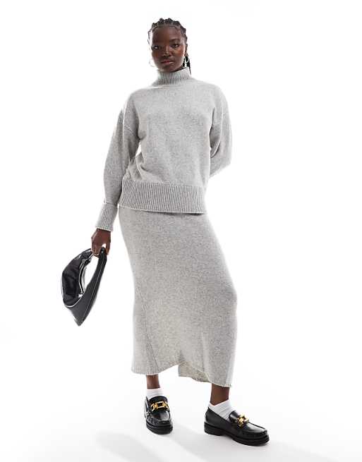 DESIGN knitted maxi skirt co-ord in mid grey