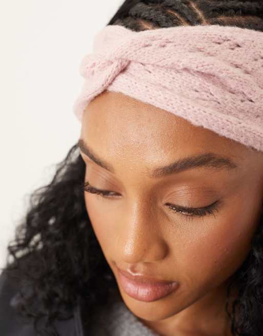 DESIGN Knitted Pointelle Loop Through Headband In Pink