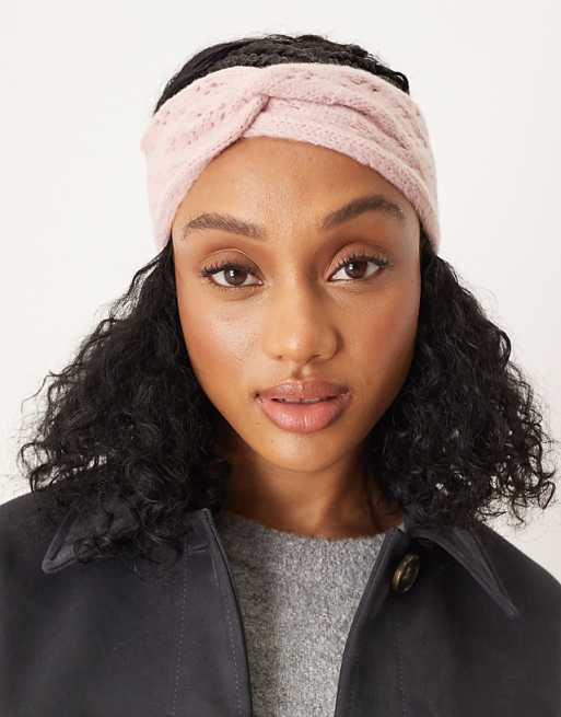 DESIGN knitted pointelle loop through headband in pink