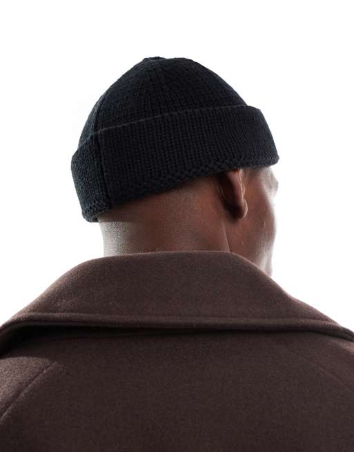 DESIGN Knitted Rib Mini Fisherman Beanie In Black