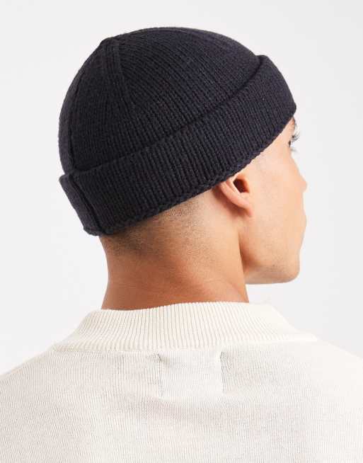 DESIGN Knitted Rib Mini Fisherman Beanie In Navy