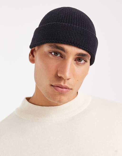 DESIGN knitted rib mini fisherman beanie in navy