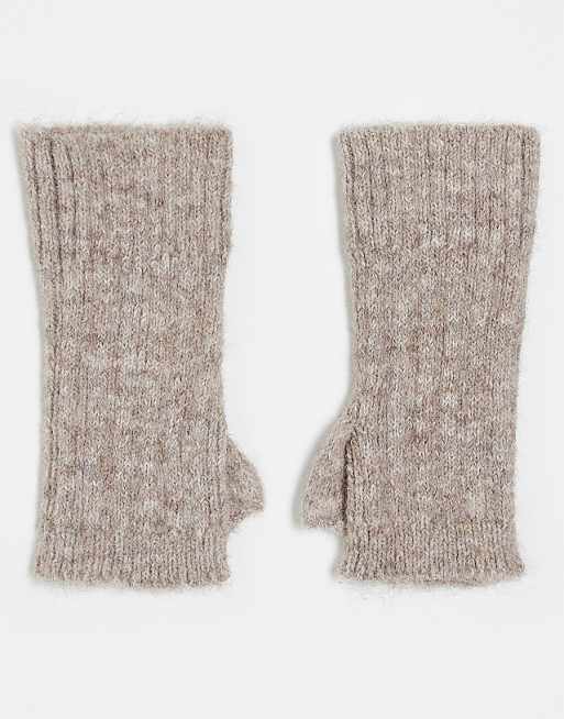 DESIGN knitted rib palmwarmer in oatmeal