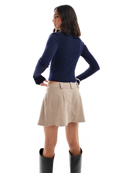 DESIGN Knitted Roll Neck Top In Engineered Rib In Navy
