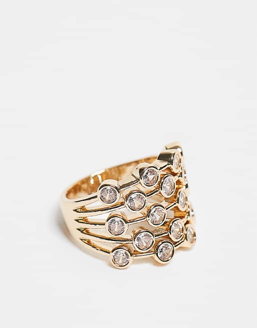 DESIGN large caged ring with cz stones set in gold tone