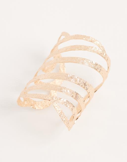 DESIGN Large Cuff Bracelet With Cut-out Design In Hammered Gold Tone