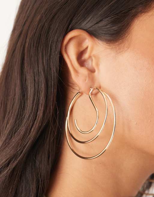 DESIGN Large Hoop Earrings With Multi Layer Design In Gold Tone
