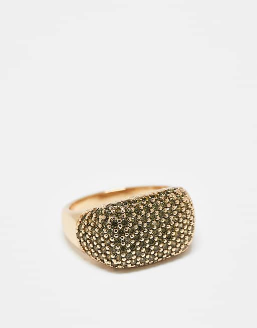 DESIGN large ring with green pave crystals in gold tone