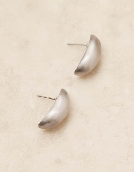 DESIGN Large Stud Earrings In Oval Shapes In Satin Silver Tone