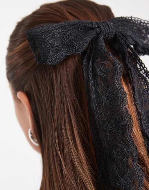 DESIGN Layered Lace Hair Bow Clip In Black