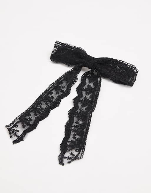 DESIGN layered lace hair bow clip in black