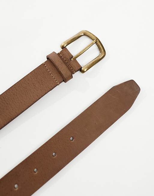DESIGN Leather Belt With Burnished Gold Buckle In Vintage Brown