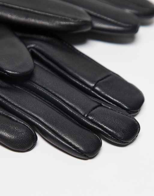 DESIGN Leather Touch Screen Gloves In Black