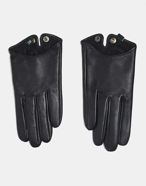 DESIGN leather touch screen gloves in black