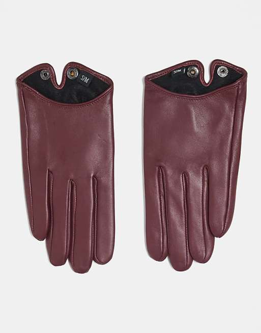 DESIGN leather touch screen gloves in burgundy