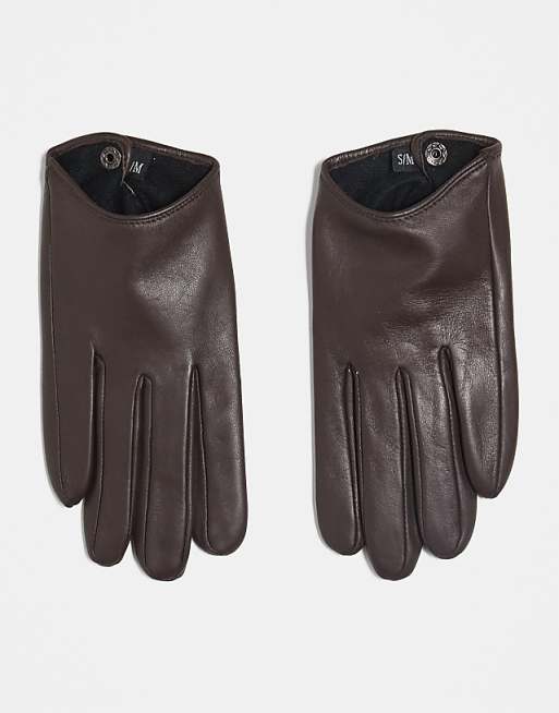 DESIGN leather touch screen gloves in chocolate