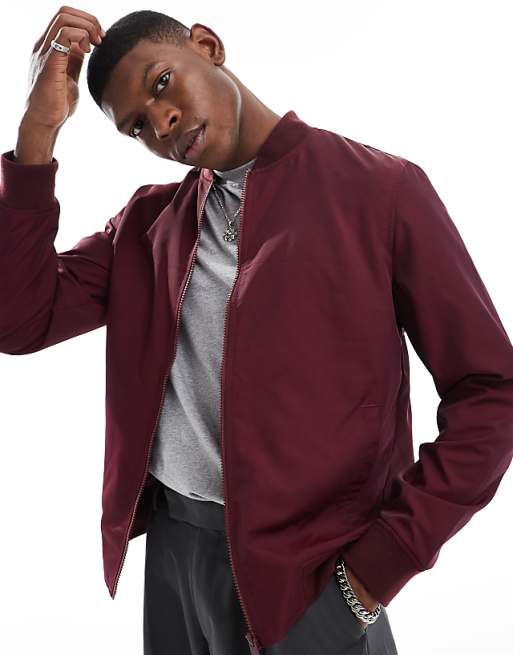 DESIGN lightweight bomber jacket in burgundy