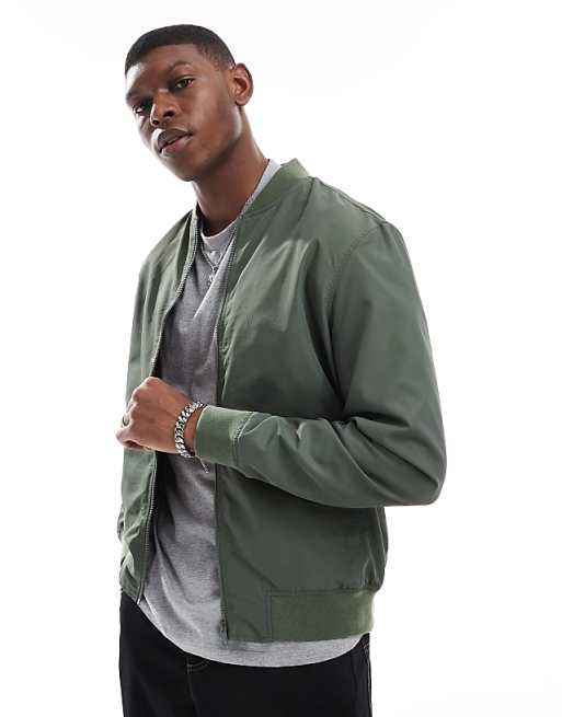 DESIGN lightweight bomber jacket in khaki