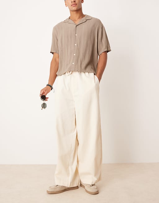 DESIGN Lightweight Herringbone Parachute Trousers In Ecru