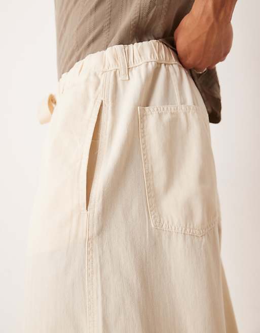 DESIGN Lightweight Herringbone Parachute Trousers In Ecru