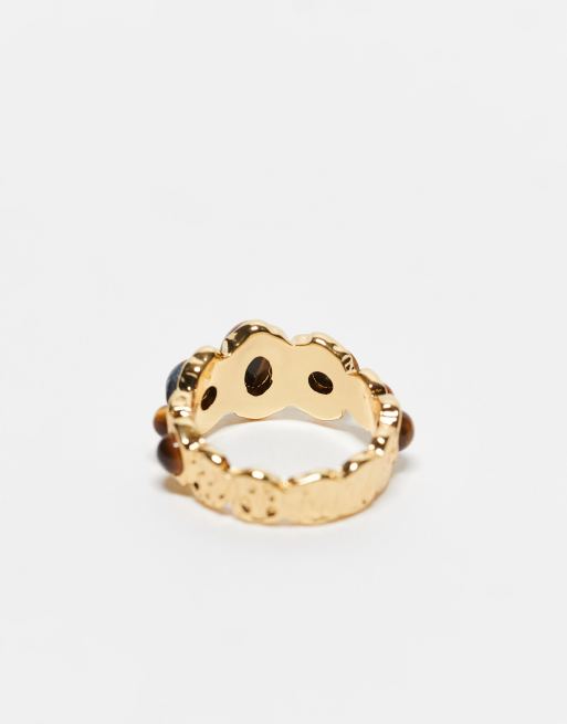 DESIGN Limited Edition 14k Gold Plated Ring With Real Tigers Eye Semi Precious Stone Design