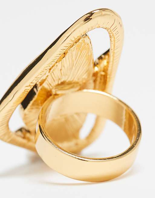 DESIGN Limited Edition 14k Gold Plated Ring With Molten Design And Tigers Eye Real Semi Precious Stone