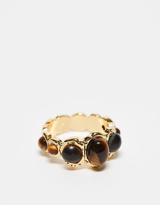 DESIGN Limited Edition 14k gold plated ring with real tigers eye semi precious stone design