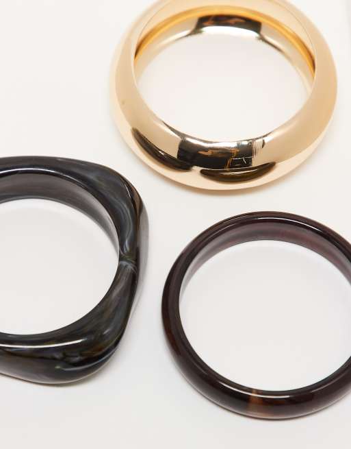 DESIGN Limited Edition Pack Of 3 Bangles With Resin And Metal Detail In Multi