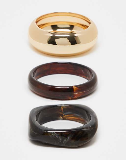 DESIGN Limited Edition pack of 3 bangles with resin and metal detail in multi