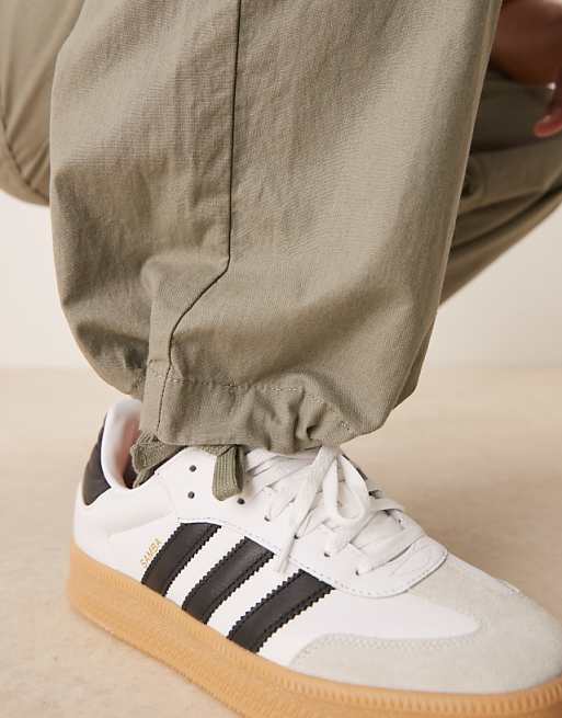 DESIGN Linen Blend Parachute Trousers In Khaki