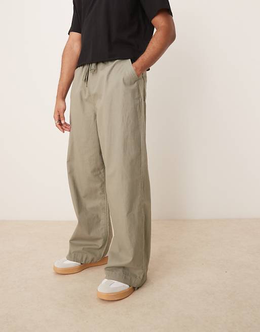 DESIGN linen blend parachute trousers in khaki