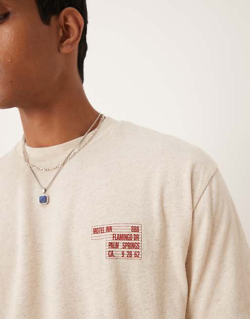 DESIGN Linen Mix Relaxed T-shirt With Motel Graphic In Natural