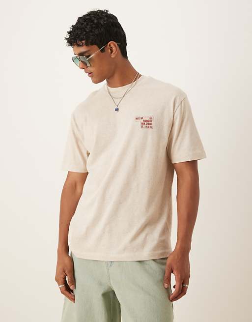 DESIGN Linen Mix Relaxed T-shirt With Motel Graphic In Natural