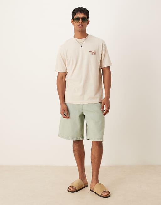 DESIGN Linen Mix Relaxed T-shirt With Motel Graphic In Natural