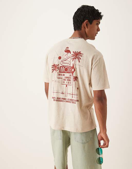 DESIGN linen mix relaxed t-shirt with motel graphic in natural