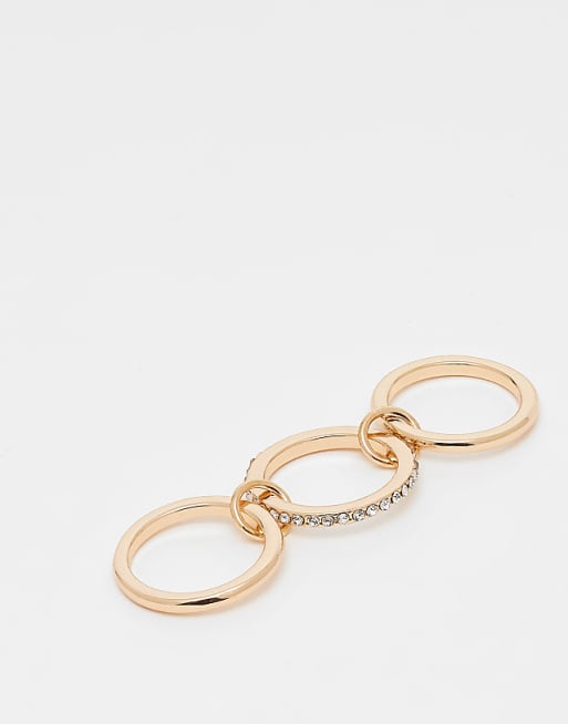 DESIGN linked stacking ring with faux-crystal embellishment in gold tone