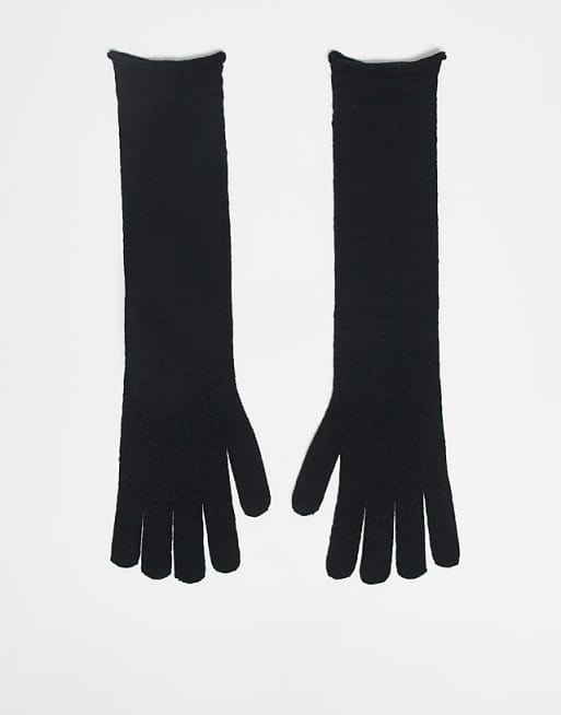 DESIGN long knit gloves in black