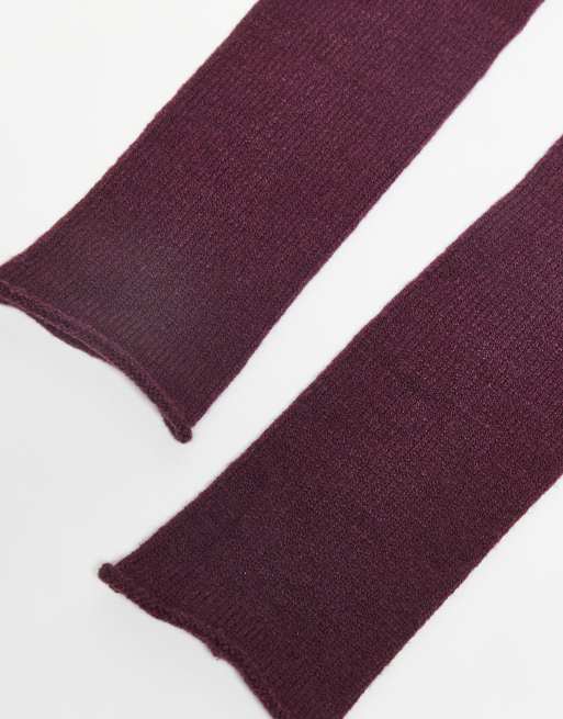 DESIGN Long Knit Gloves In Burgundy