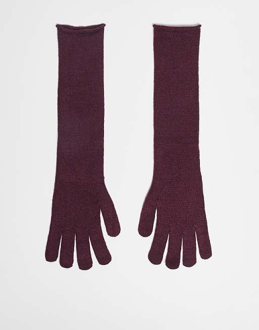 DESIGN long knit gloves in burgundy