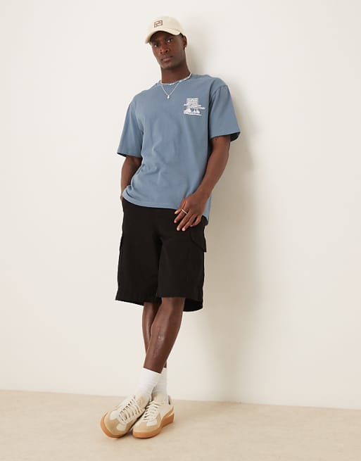 DESIGN Long Length Cargo Shorts In Black