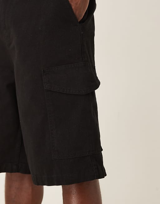 DESIGN Long Length Cargo Shorts In Black
