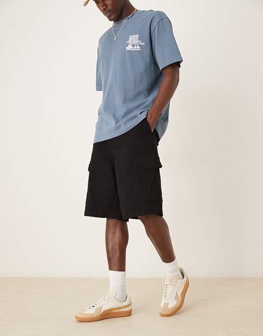 DESIGN long length cargo shorts in black