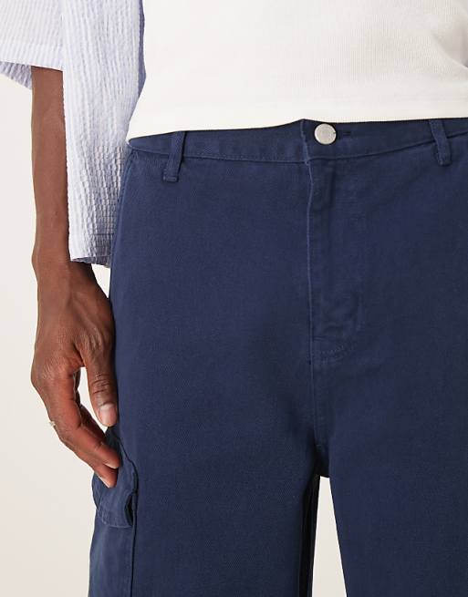 DESIGN Long Length Cargo Shorts In Navy