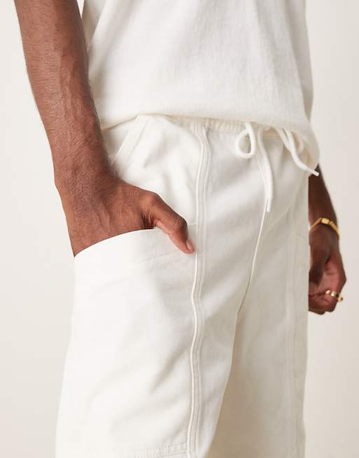 DESIGN Long Length Cargo Shorts With Drawstring In Raw Ecru