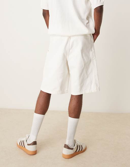 DESIGN Long Length Cargo Shorts With Drawstring In Raw Ecru
