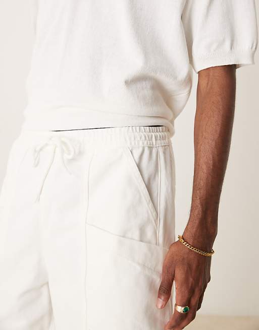 DESIGN Long Length Cargo Shorts With Drawstring In Raw Ecru