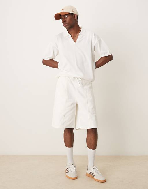 DESIGN long length cargo shorts with drawstring in raw ecru